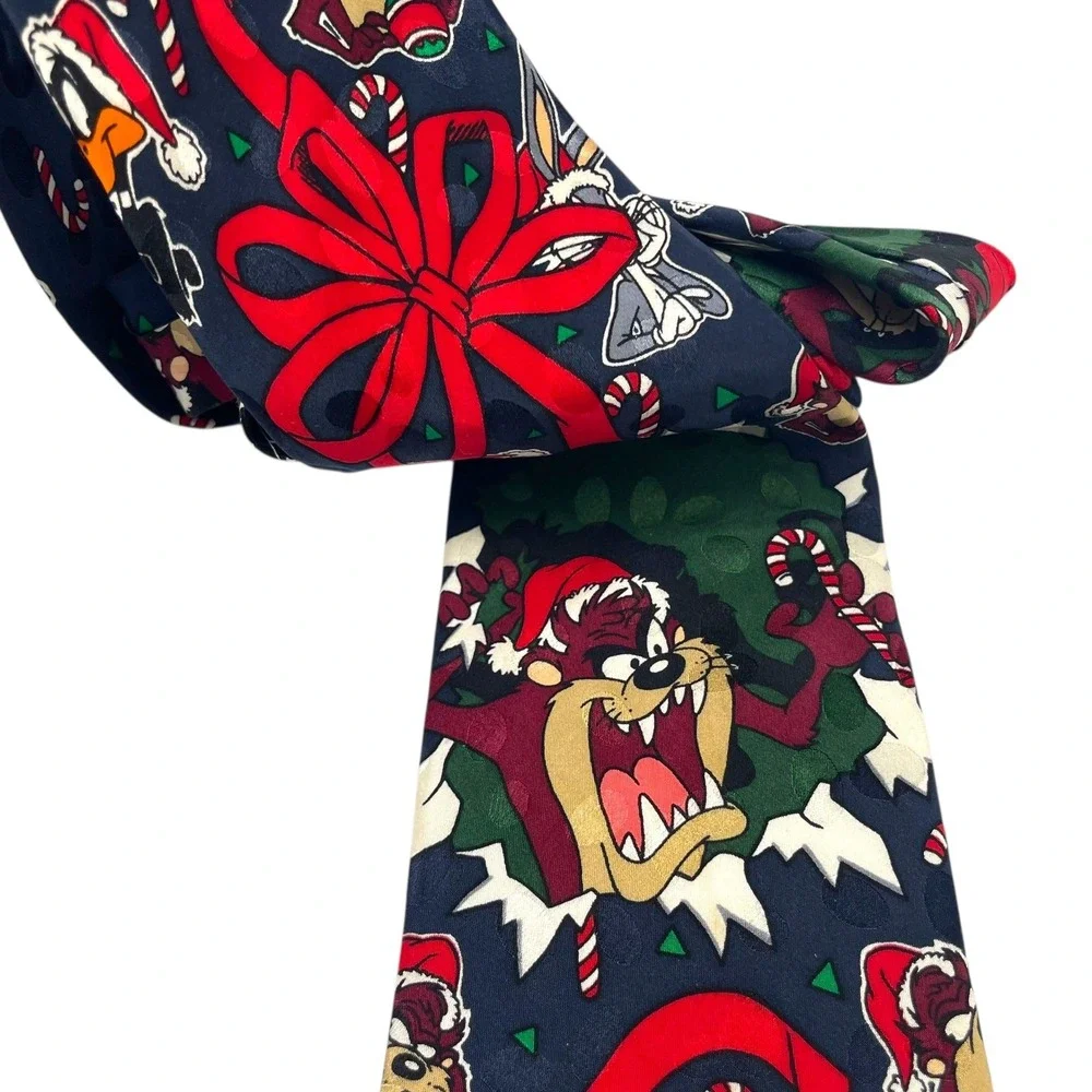 VTG Looney Tunes Christmas‎ Tie Silk 90's  Taz Bugs Bunny 4
